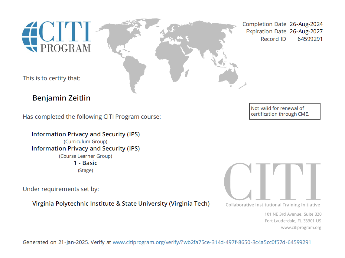 Information Privacy and Secruity CITI Certification